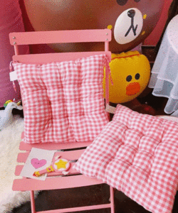 핑크 체크 방석 가을 등받이쿠션 패브릭 인테리어 소품