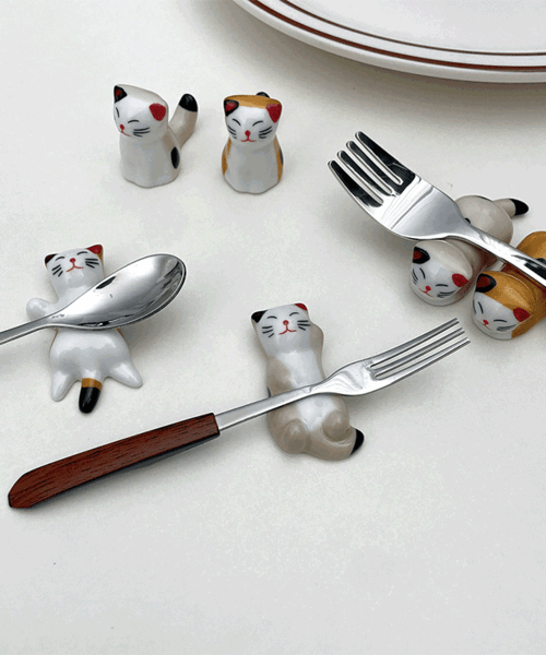 [Mimamaroo] 猫 筷子垫 6type 动物 动物 陶瓷 勺子 筷子垫