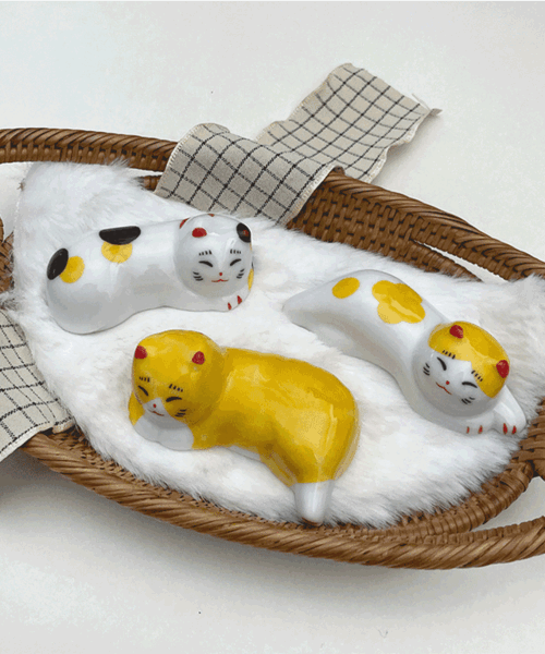 [NERUCO] 猫咪 筷子垫 3type 动物 陶瓷 勺子 筷子垫