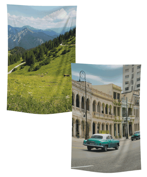 135X230CM パティオ シフォン ファブリック ポスター カーテン 縦型 18種 自然 風景 インテリア 隠しカーテン
